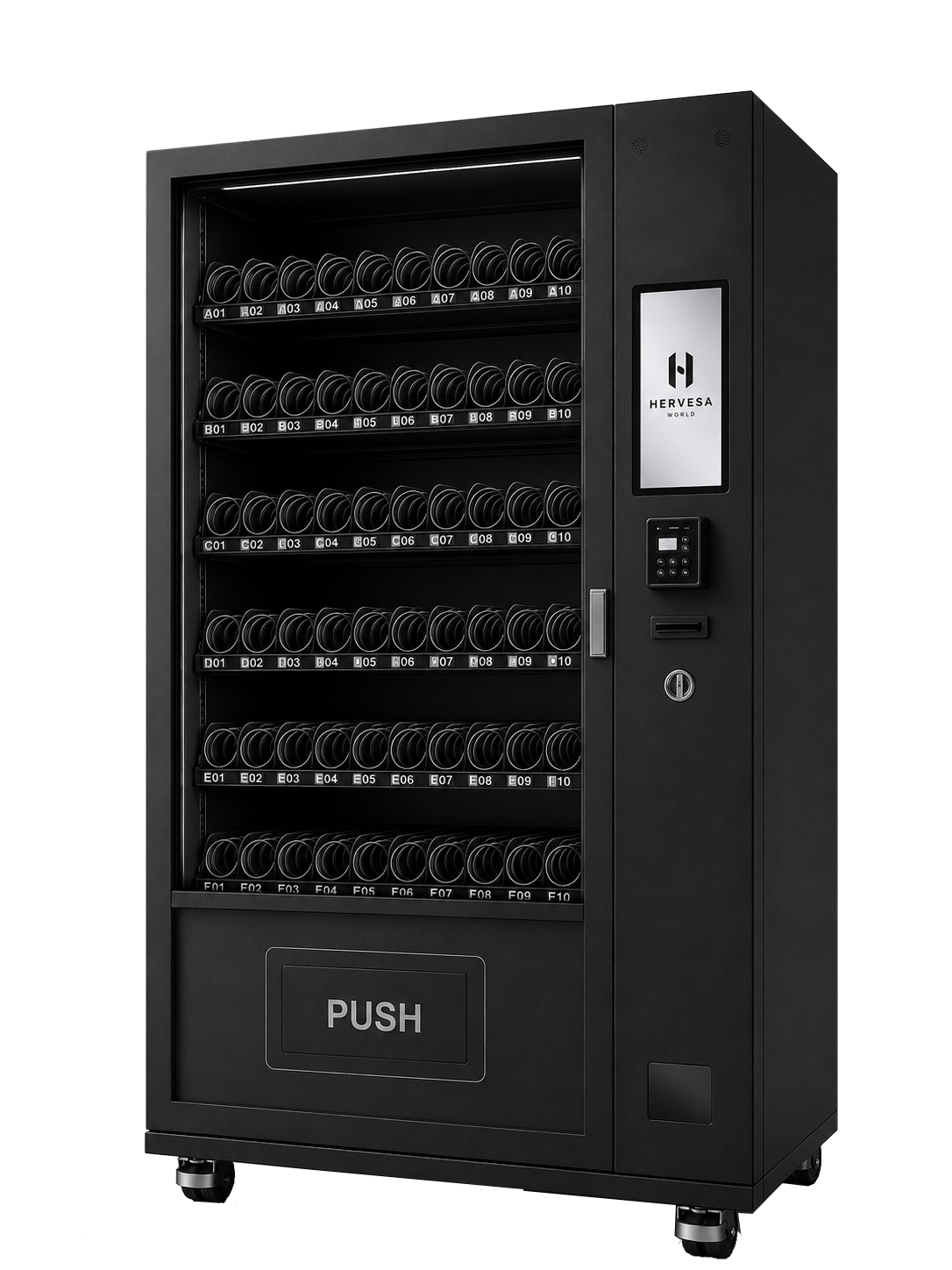 Máquina expendedora Classic negra, puerta cerrada