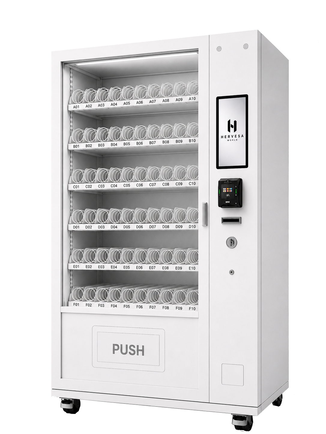 Máquina expendedora Classic blanca, puerta cerrada