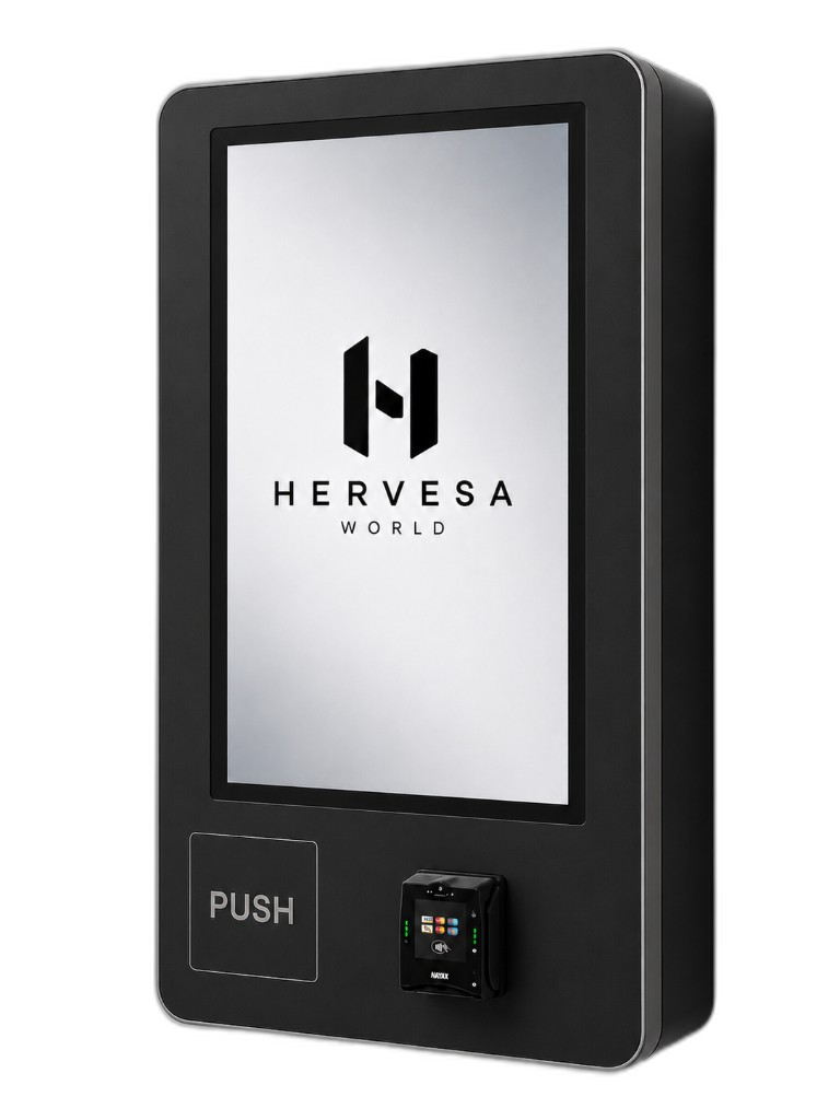 Máquina expendedora Compact negra, puerta cerrada